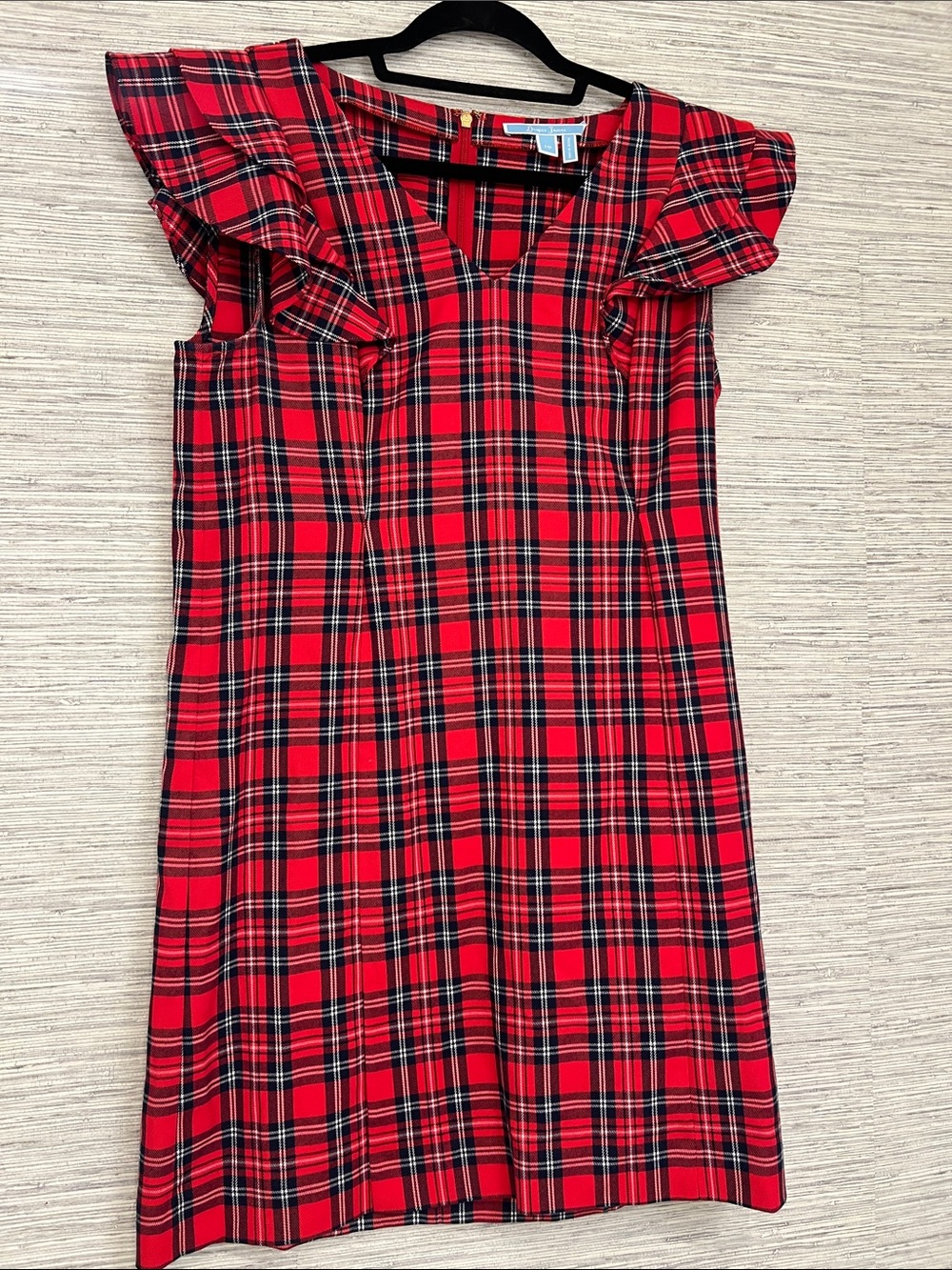 Draper James Red and Black Plaid Ruffle-Shoulder Dress